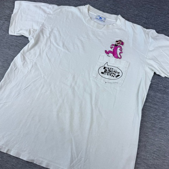 Vintage 90's Paramount Parks Snagglepuss Pocket T Shirt Cartoon White Tee - Picture 1 of 8